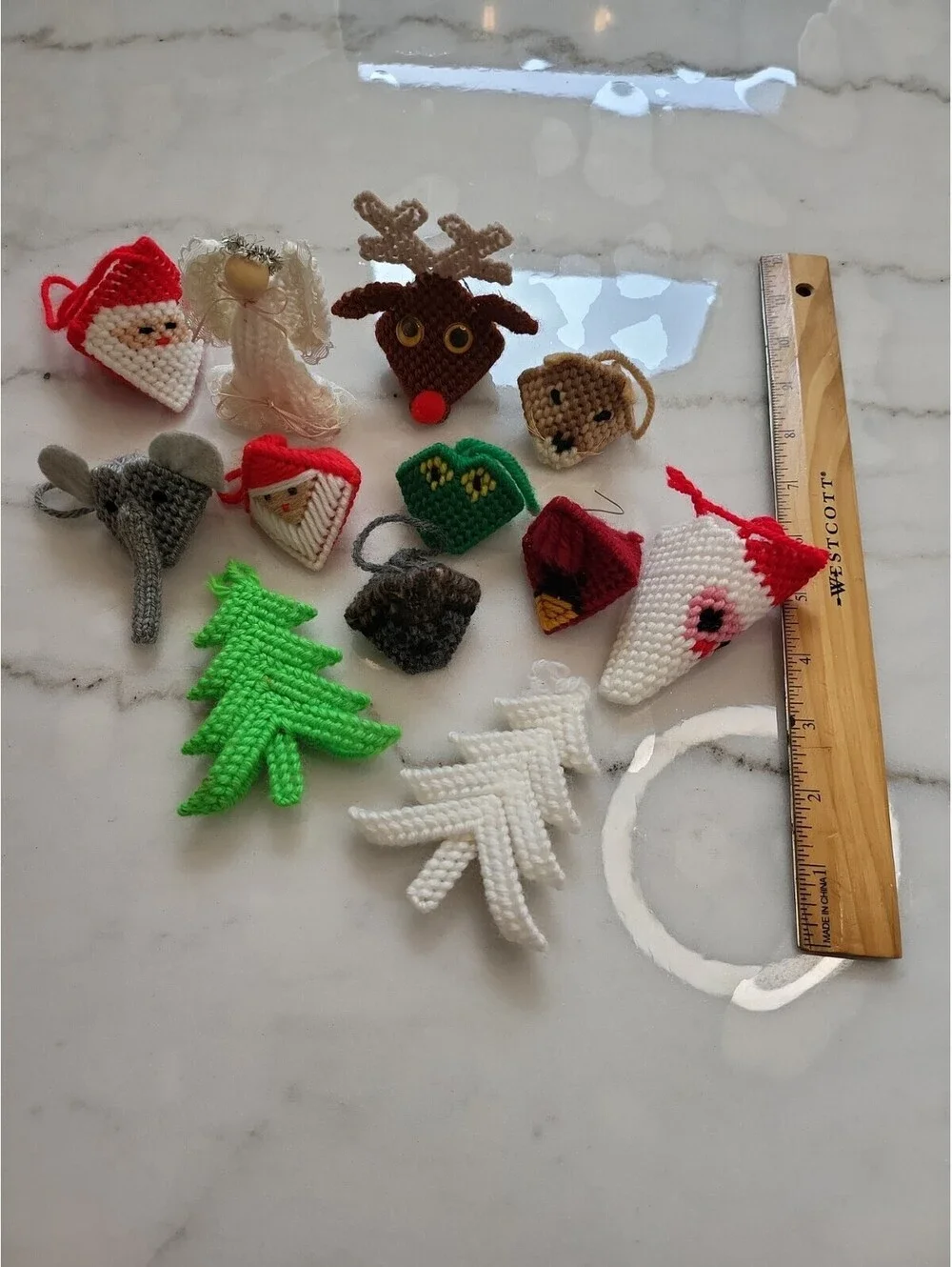 Vintage Plastic Canvas Needlepoint Christmas Ornaments Lot of 12 Circa 1980s